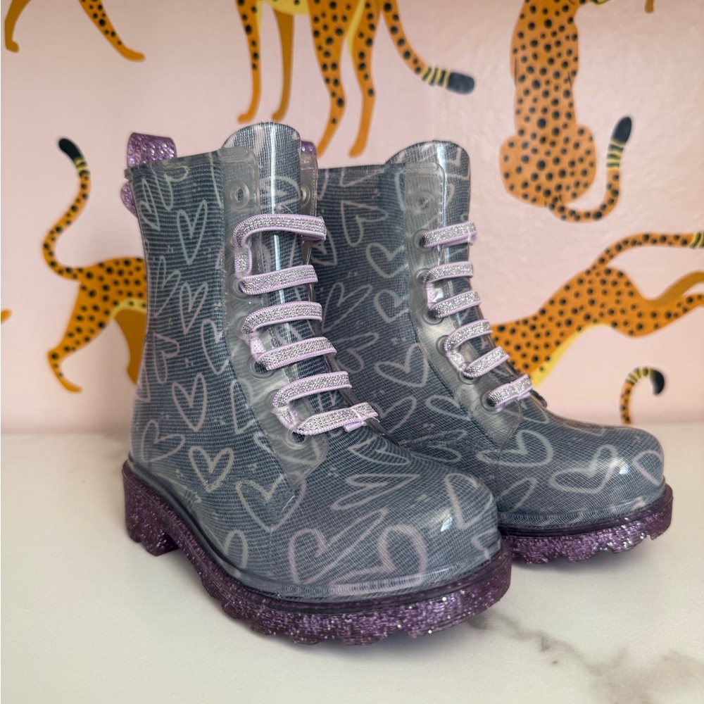Kids Light Up Rain Boots - Purple Glitter and Gray